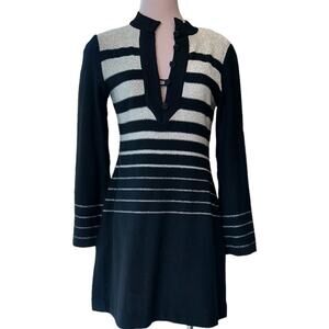 EUC VINTAGE Crissa Linea Italiano Black /Gold Lurex Stripes Mini Dress Fits Sz 6
